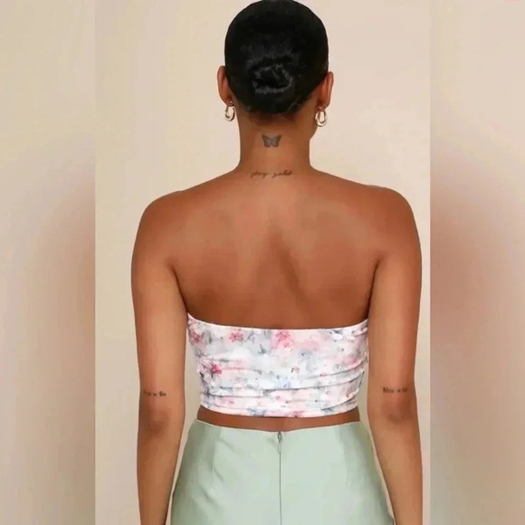 Lulus Certainty Blush Pink Floral Mesh Strapless Top - Picture 3 of 6